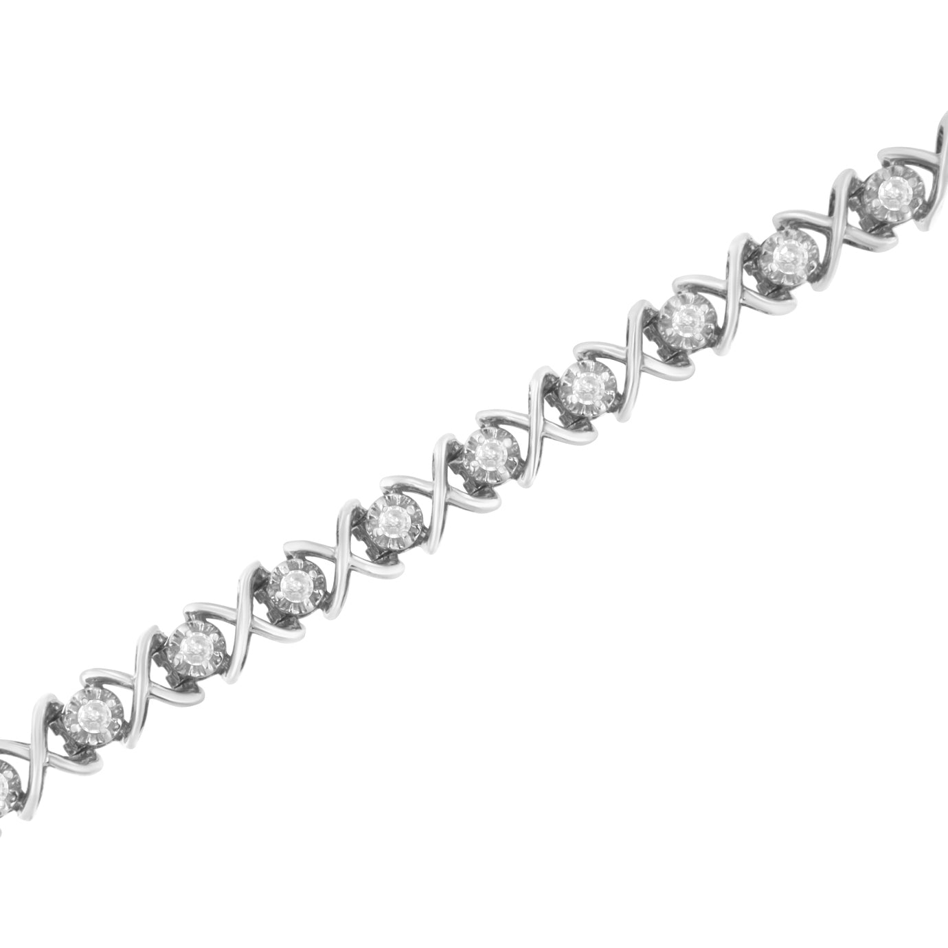 Bracelet en argent sterling 925 avec diamants en forme de "X" - Taille 7,25
