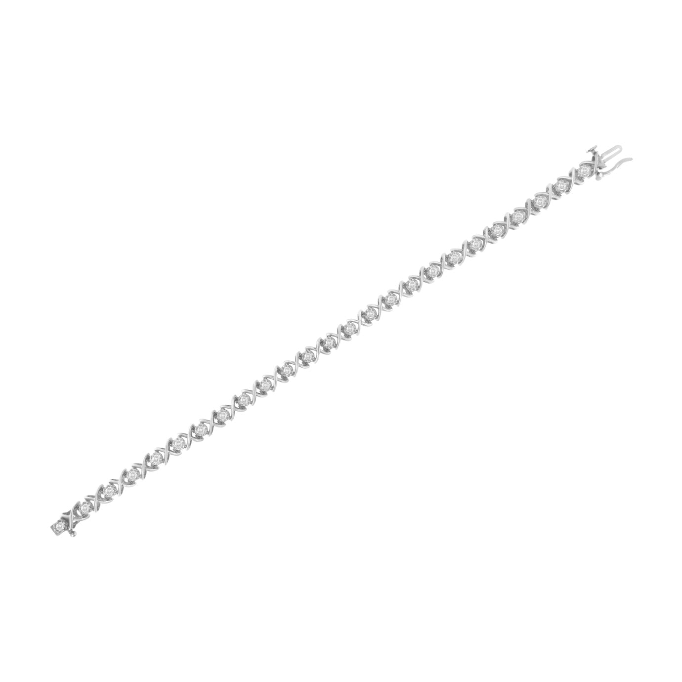 Bracelet en argent sterling 925 avec diamants en forme de "X" - Taille 7,25