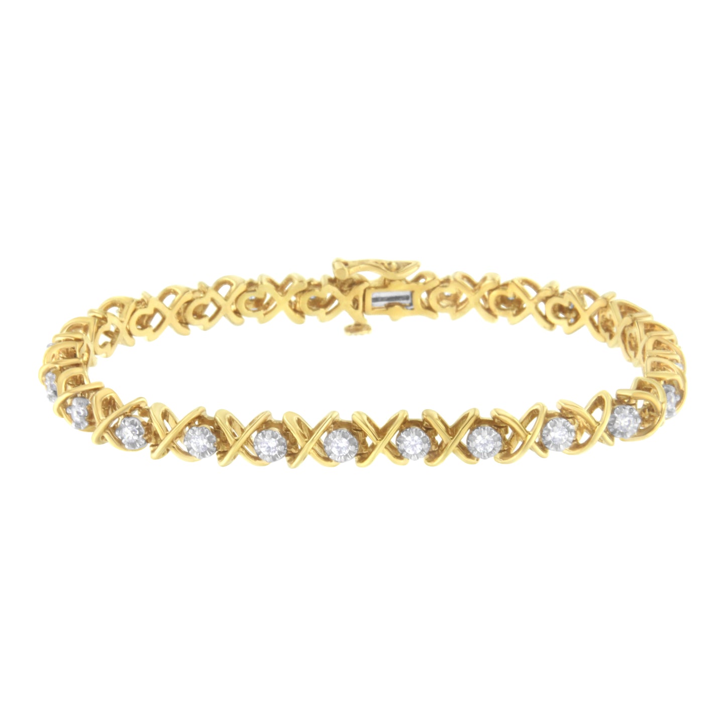 Bracelet en lien en argent sterling plaqué or jaune 10K avec diamants - Taille 7,25"