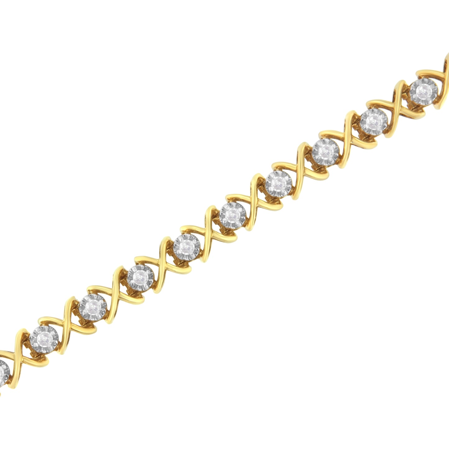 Bracelet en lien en argent sterling plaqué or jaune 10K avec diamants - Taille 7,25"