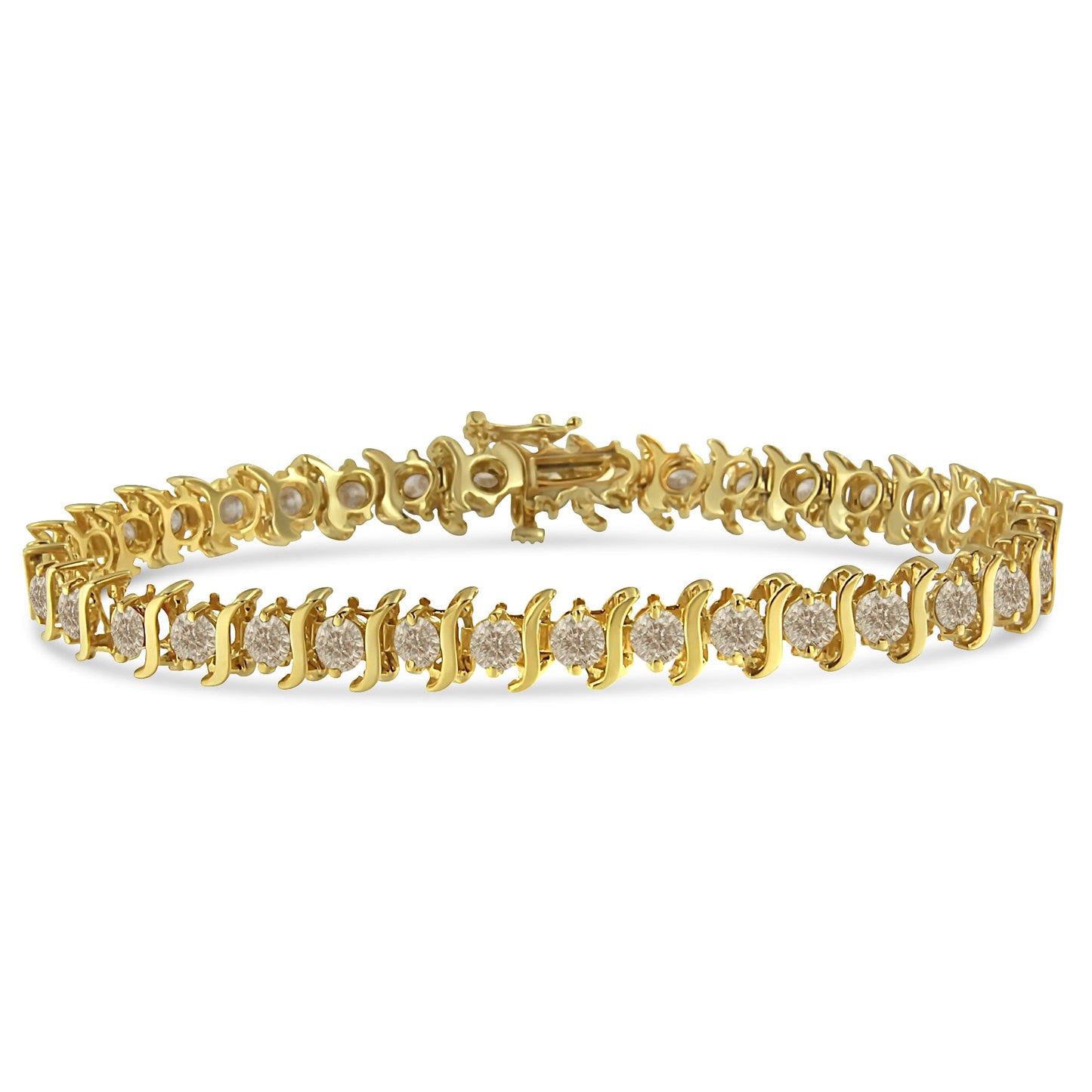 10K Yellow Gold Plated Sterling Silver Diamond S Link Bracelet - 7"