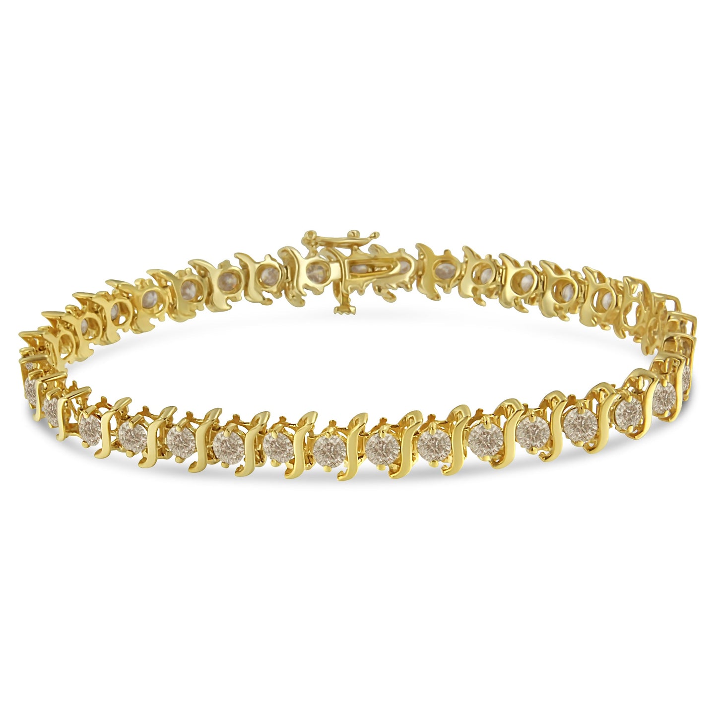 10K Yellow Gold Plated Sterling Silver Diamond S Link Bracelet - 7"