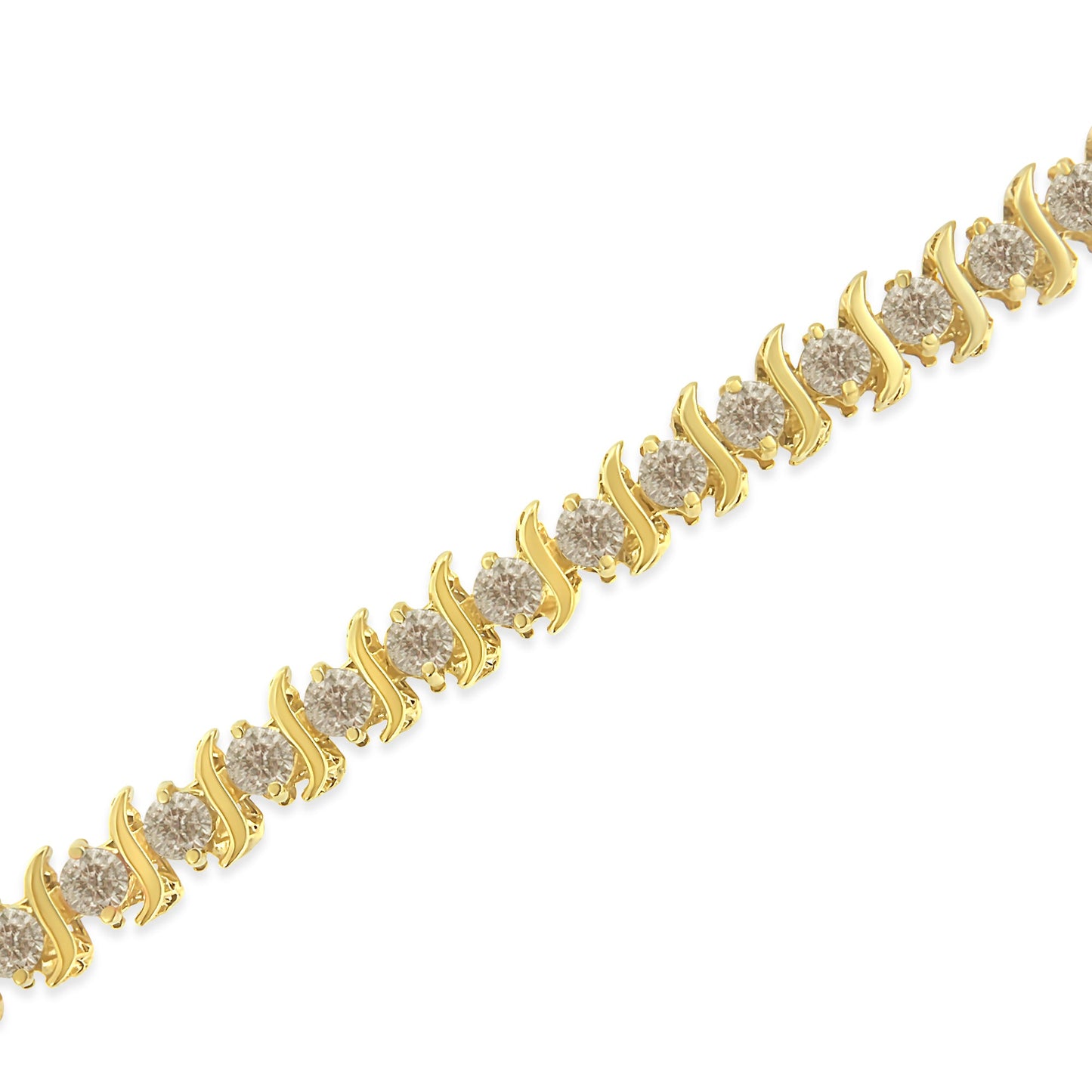 10K Yellow Gold Plated Sterling Silver Diamond S Link Bracelet - 7"
