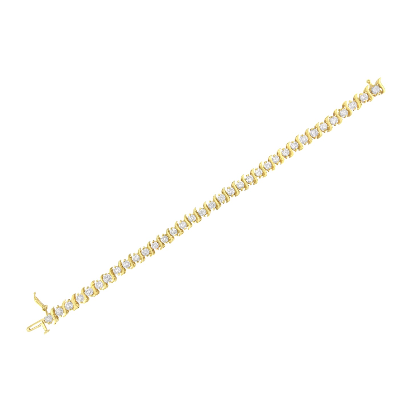 10K Yellow Gold Plated Sterling Silver Diamond S Link Bracelet - 7"