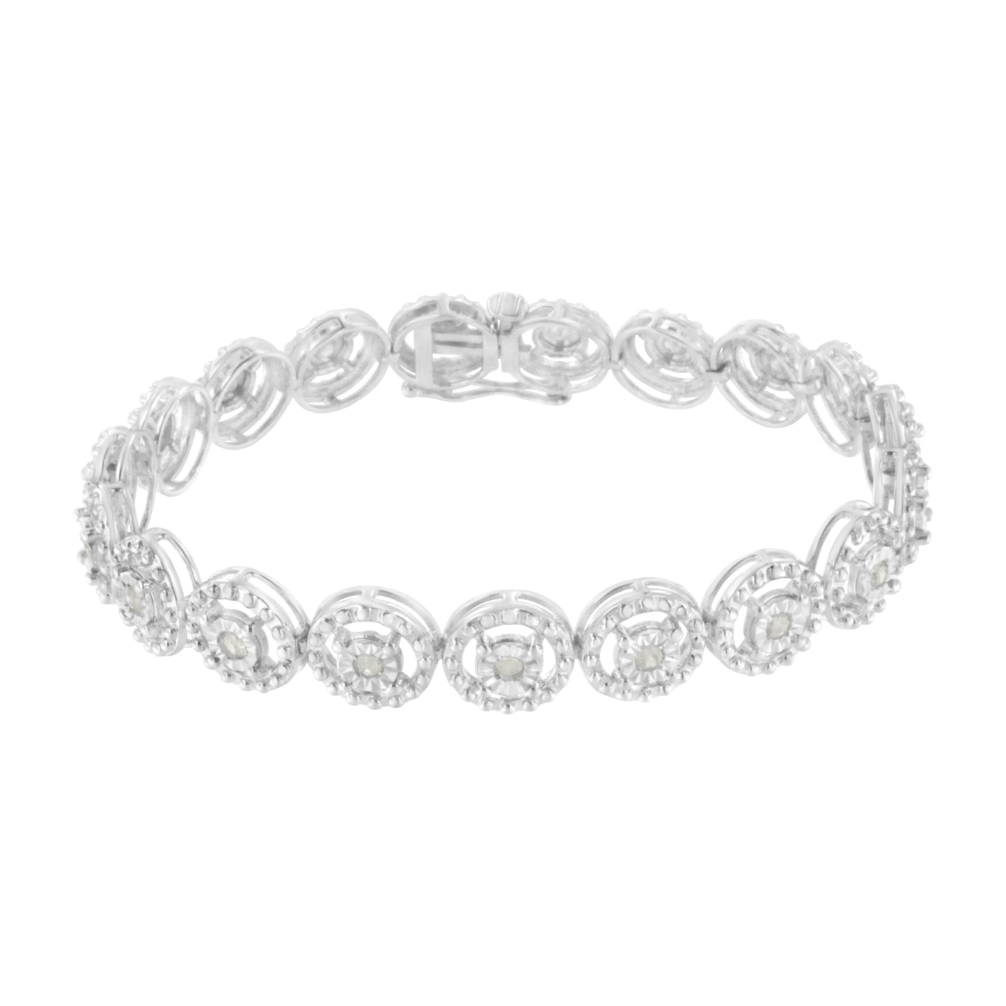 Bracelet en argent sterling .925 avec diamants en cercle imbriqué - 7" lien de mode