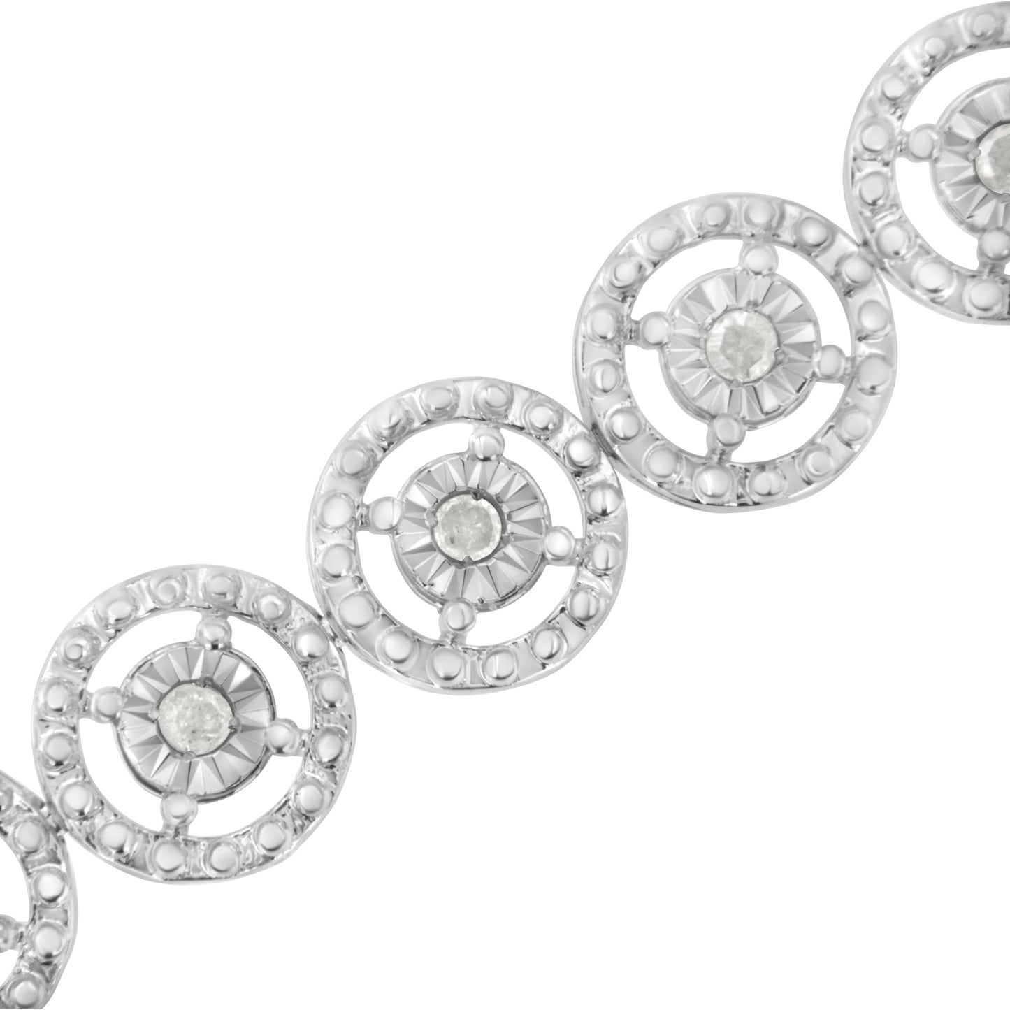 Bracelet en argent sterling .925 avec diamants en cercle imbriqué - 7" lien de mode