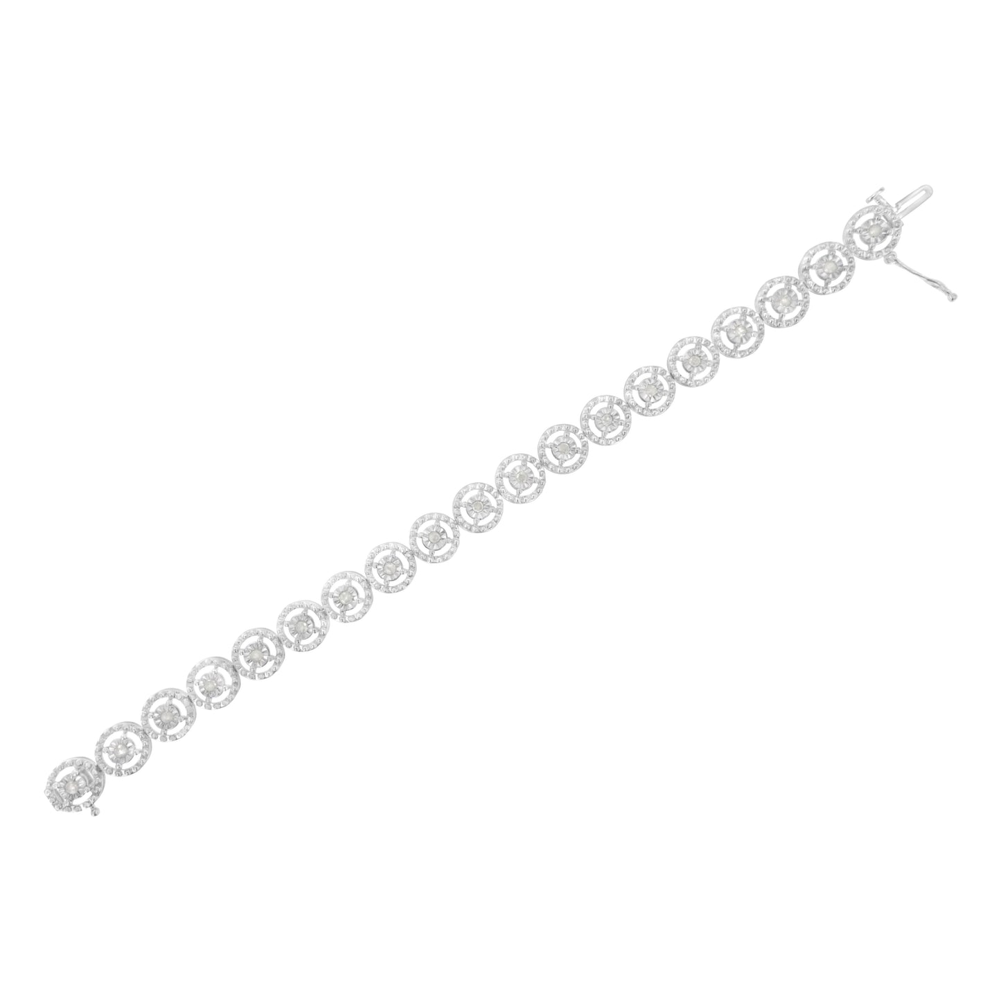 Bracelet en argent sterling .925 avec diamants en cercle imbriqué - 7" lien de mode