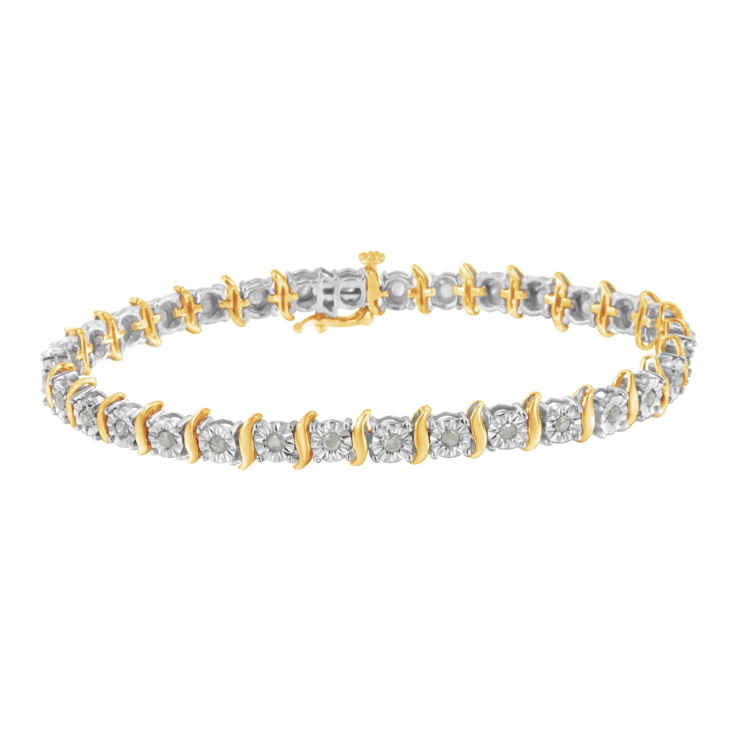 Pulsera de Tenis S-Curve de Diamantes en Oro de 10K y Plata Esterlina Bicolor