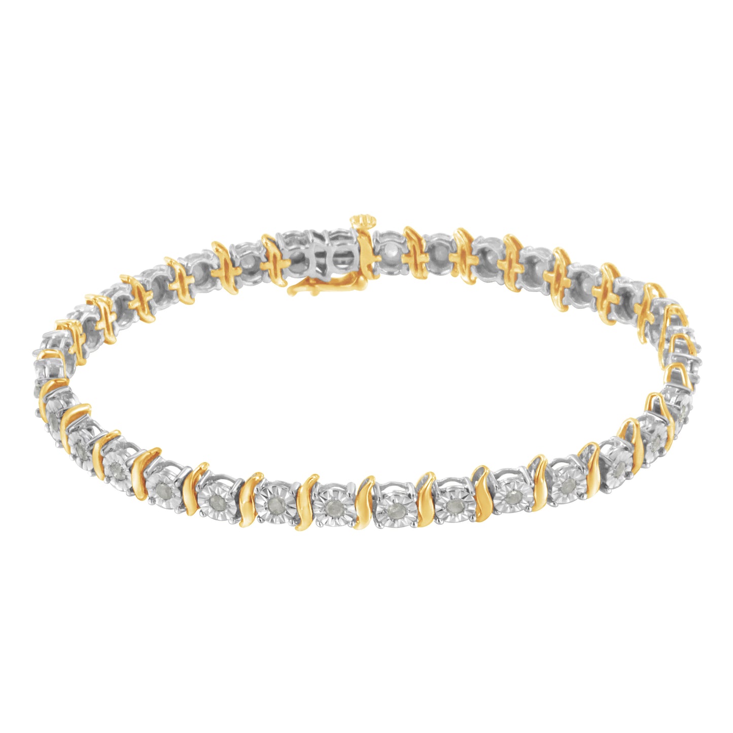Pulsera de Tenis S-Curve de Diamantes en Oro de 10K y Plata Esterlina Bicolor