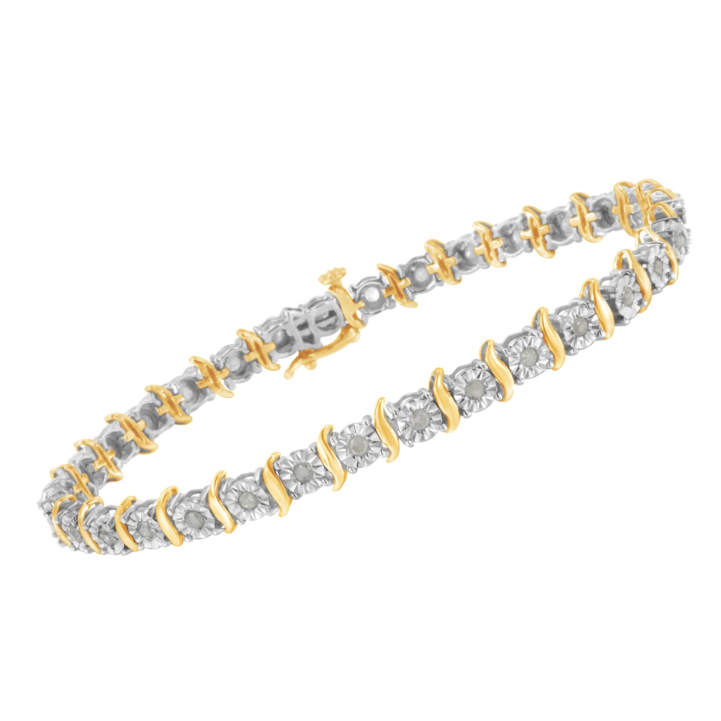 Pulsera de Tenis S-Curve de Diamantes en Oro de 10K y Plata Esterlina Bicolor
