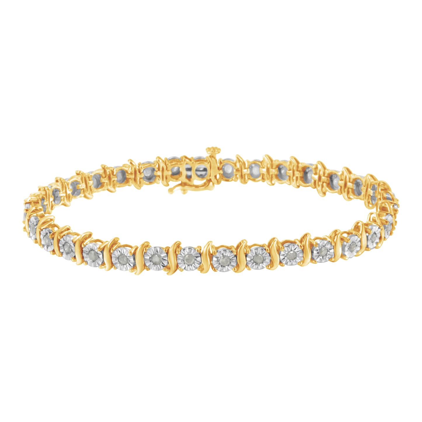 Pulsera de Tenis S-Curve de Diamantes en Oro de 10K y Plata Esterlina Bicolor