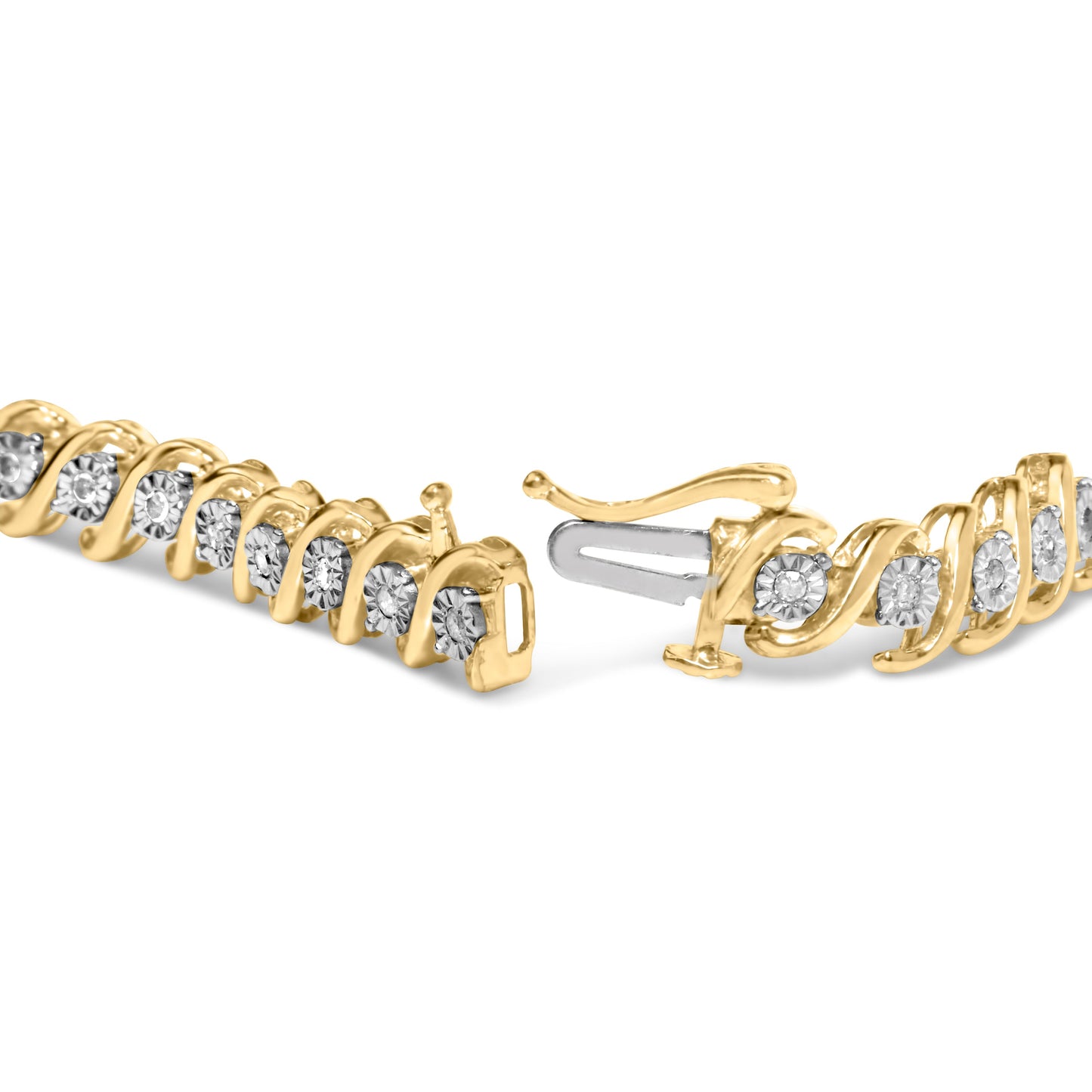 Pulsera de Tenis S-Curve de Diamantes Chapada en Oro Amarillo de 14K - 7"