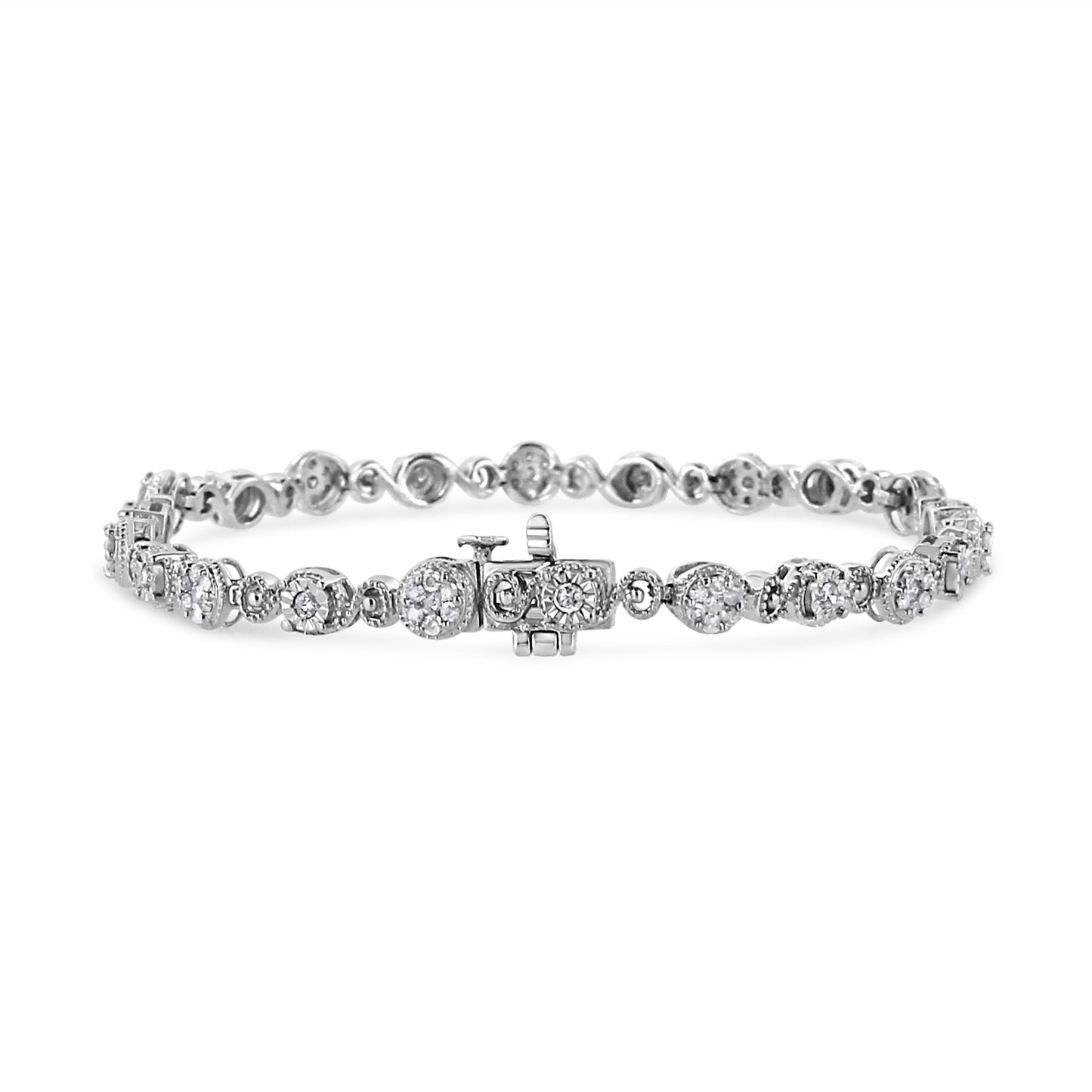 Pulsera de eslabones con diamantes en espiral de plata esterlina .925 - 7.25"