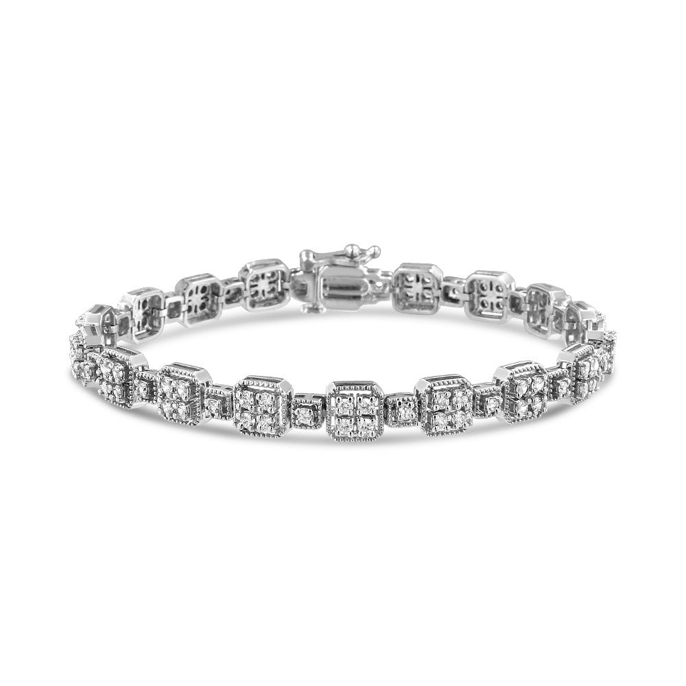 Bracelet en or blanc 10K avec diamants en maillons carrés - 2,0 cttw, taille 7,25"