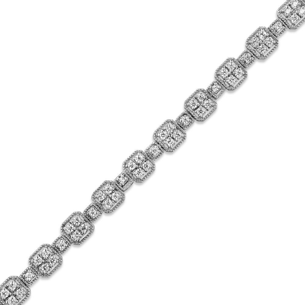 Bracelet en or blanc 10K avec diamants en maillons carrés - 2,0 cttw, taille 7,25"