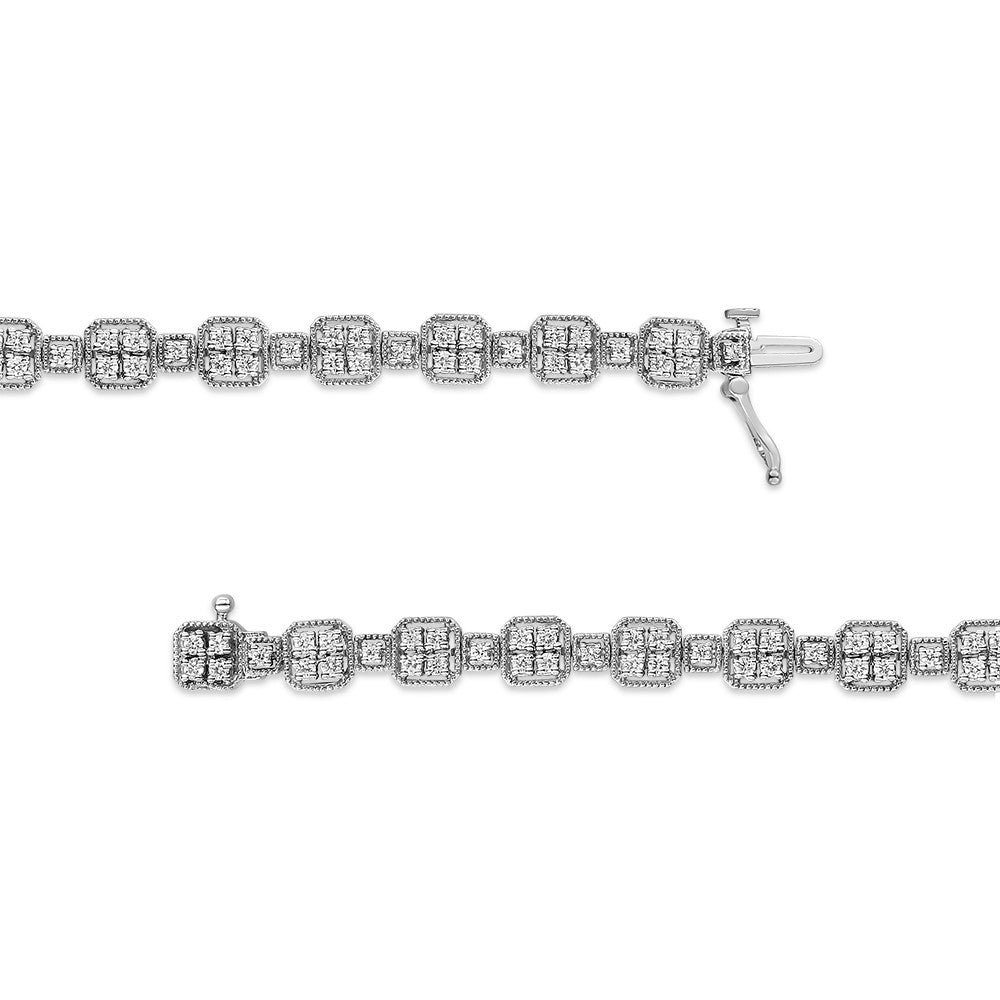 Bracelet en or blanc 10K avec diamants en maillons carrés - 2,0 cttw, taille 7,25"