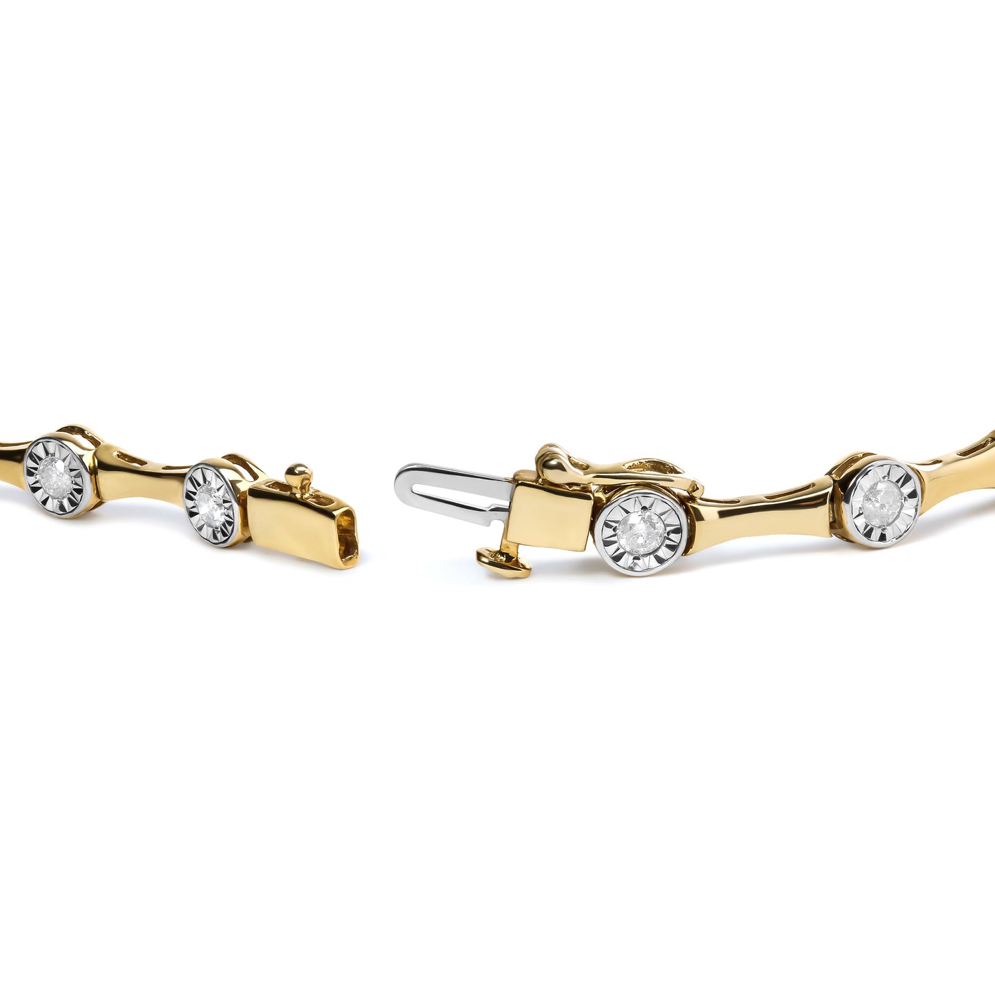 Bracelet en argent sterling plaqué or jaune 10K avec sertissage en diamant - Taille 7"