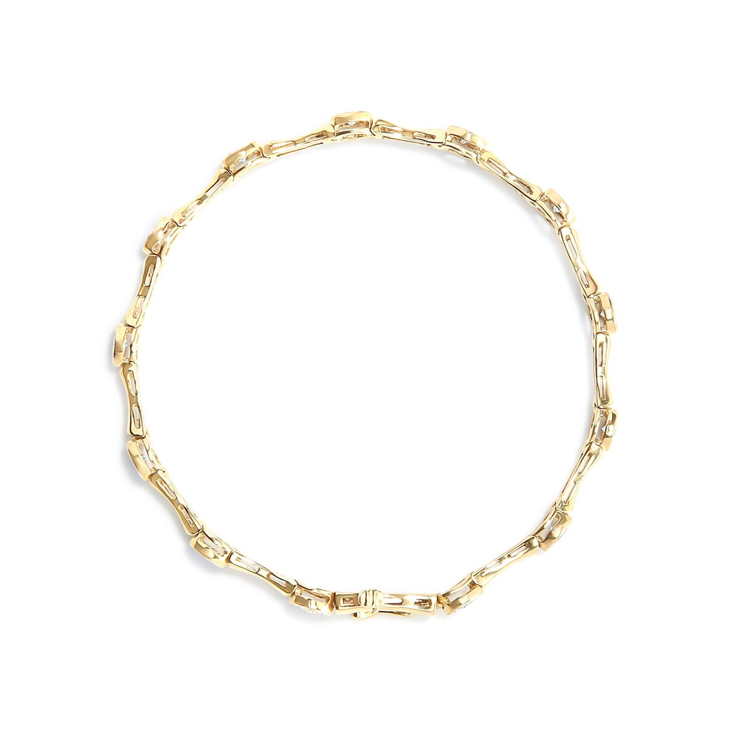 Bracelet en argent sterling plaqué or jaune 10K avec sertissage en diamant - Taille 7"