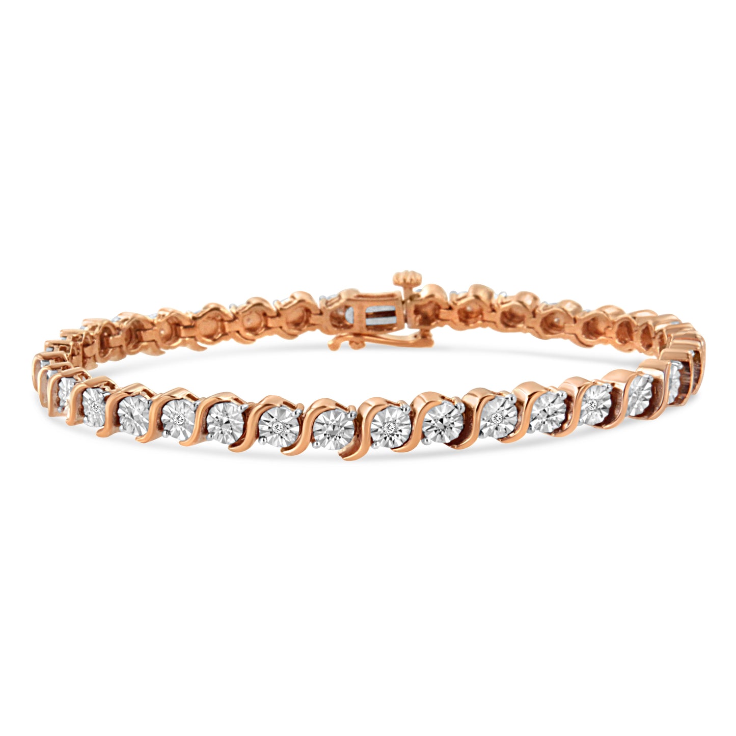 14K Rose Gold Plated Sterling Silver Diamond Tennis Bracelet - 7"