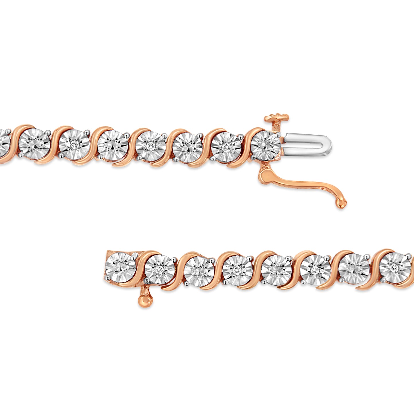 14K Rose Gold Plated Sterling Silver Diamond Tennis Bracelet - 7"