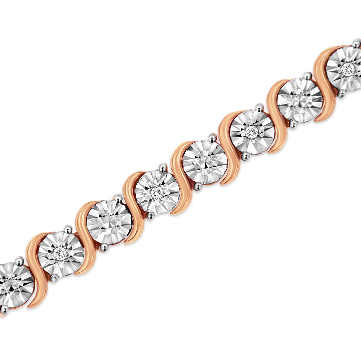14K Rose Gold Plated Sterling Silver Diamond Tennis Bracelet - 7"