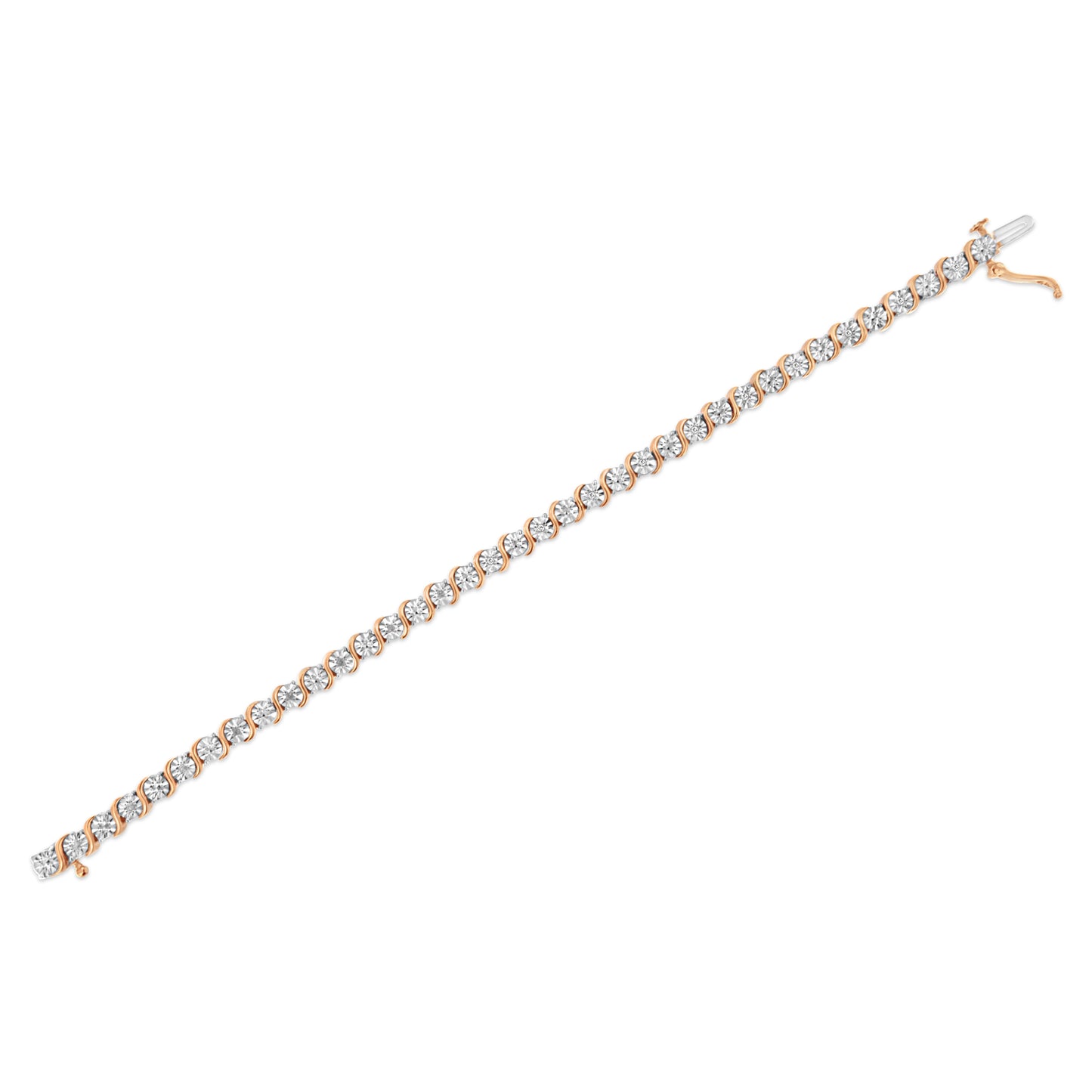 14K Rose Gold Plated Sterling Silver Diamond Tennis Bracelet - 7"