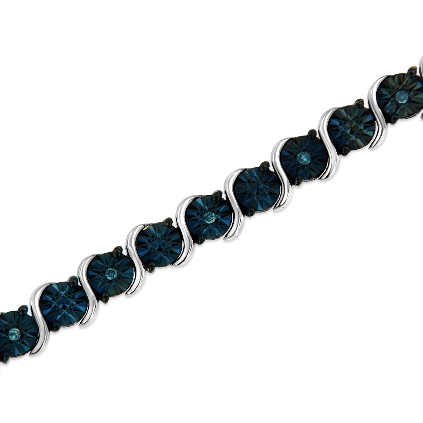 Pulsera de Tenis S-Link de Diamante Azul de Plata Esterlina .925 - 7.25"