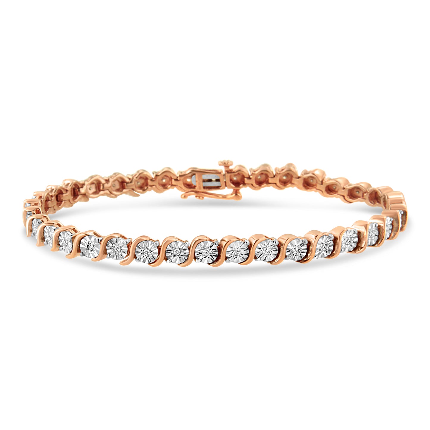 Pulsera de Tenis de Diamantes de Plata Esterlina Baño de Oro Rosa de 14K - 7"
