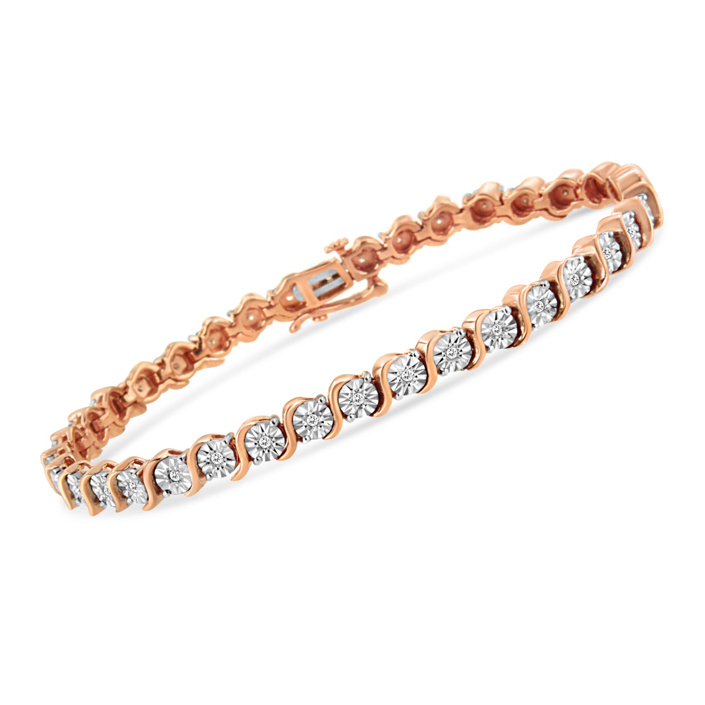 Pulsera de Tenis de Diamantes de Plata Esterlina Baño de Oro Rosa de 14K - 7"