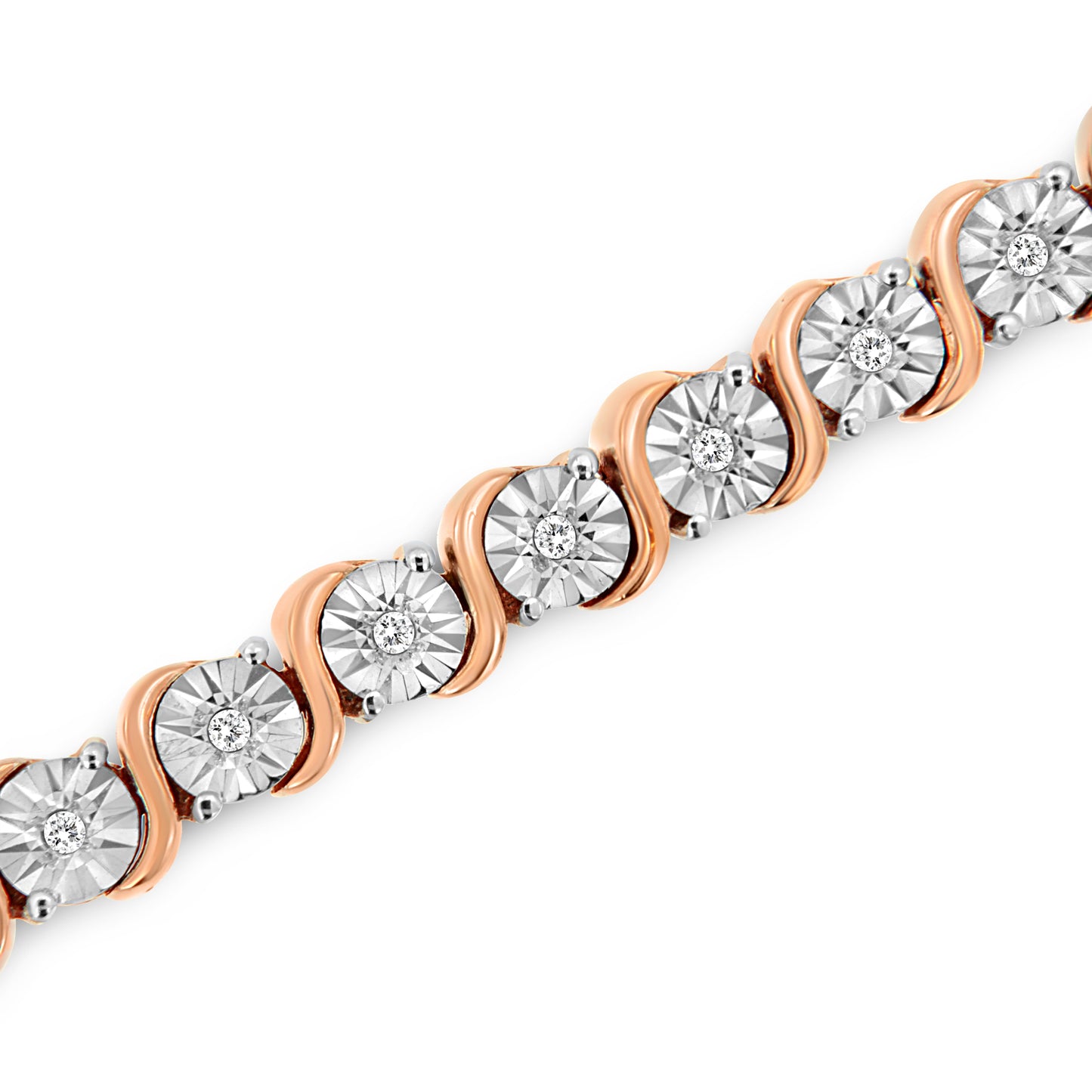 Pulsera de Tenis de Diamantes de Plata Esterlina Baño de Oro Rosa de 14K - 7"