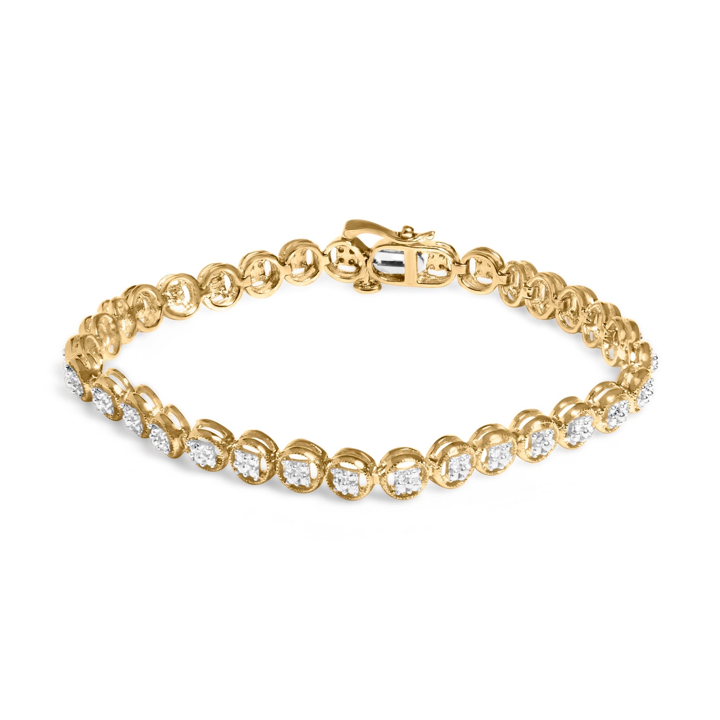 14K Yellow Gold Plated Sterling Silver Diamond Tennis Bracelet - 7.25"