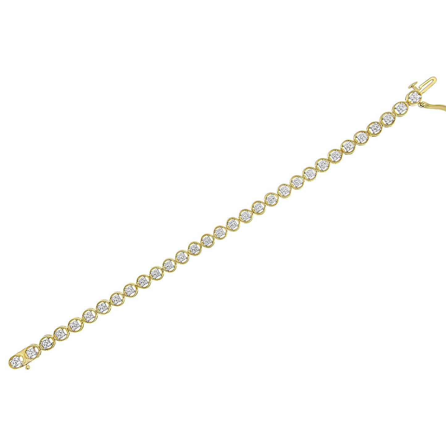 14K Yellow Gold Plated Sterling Silver Diamond Tennis Bracelet - 7.25"