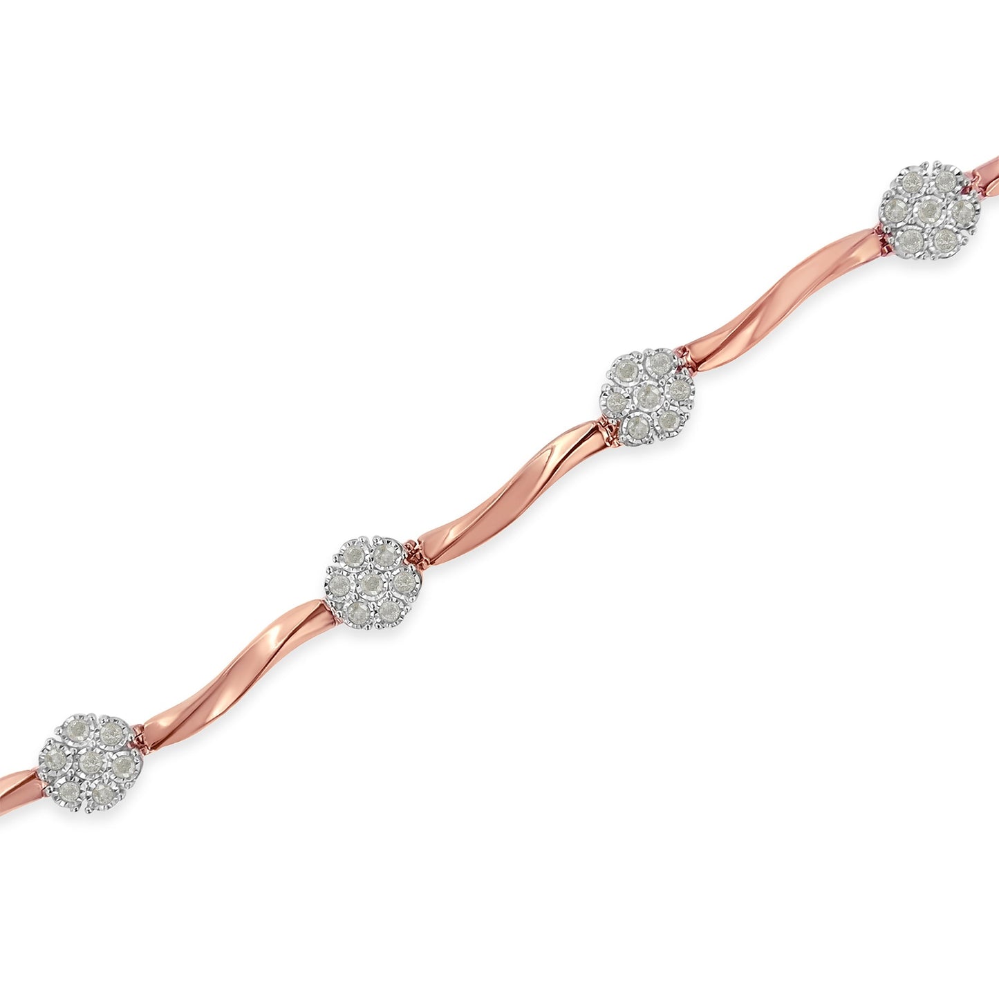 .925 10k Or Rose Plaqué Argent Sterling Bracelet Floral en Diamant
