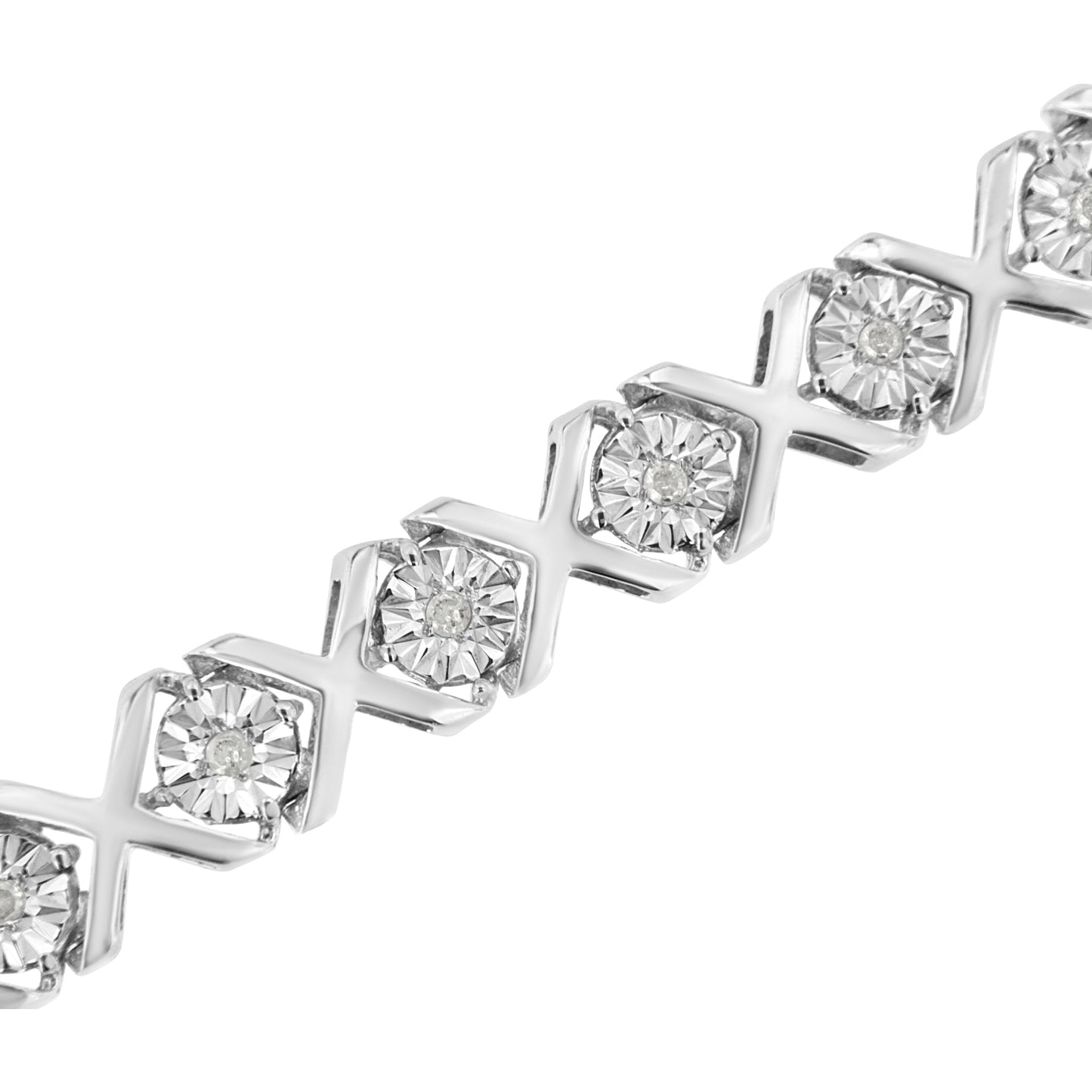 .925 Sterling Silver Miracle Set Diamond "X" Link Bracelet - 7.25"