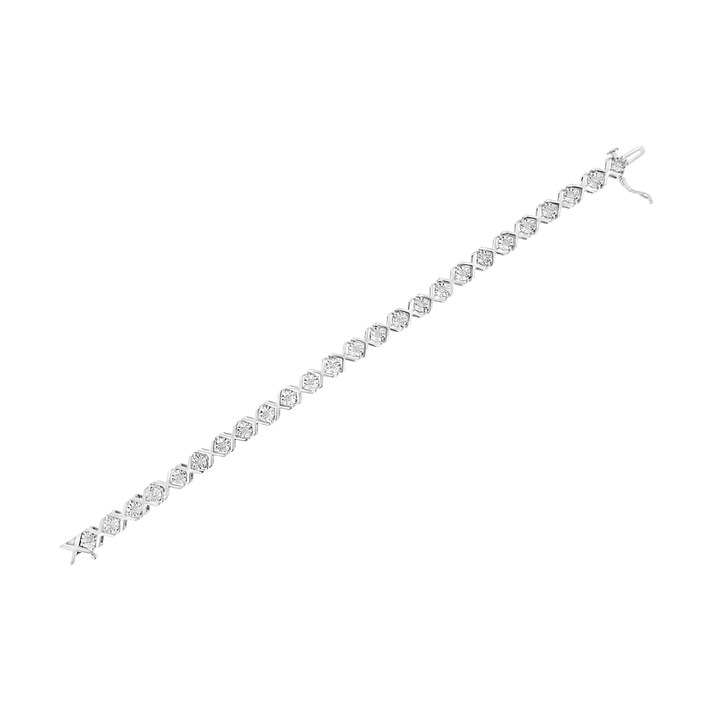 .925 Sterling Silver Miracle Set Diamond "X" Link Bracelet - 7.25"