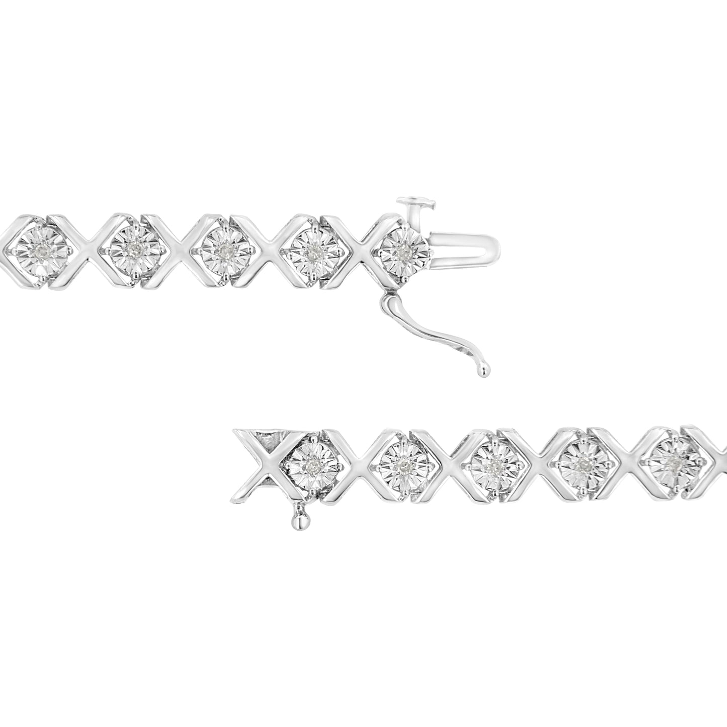 .925 Sterling Silver Miracle Set Diamond "X" Link Bracelet - 7.25"