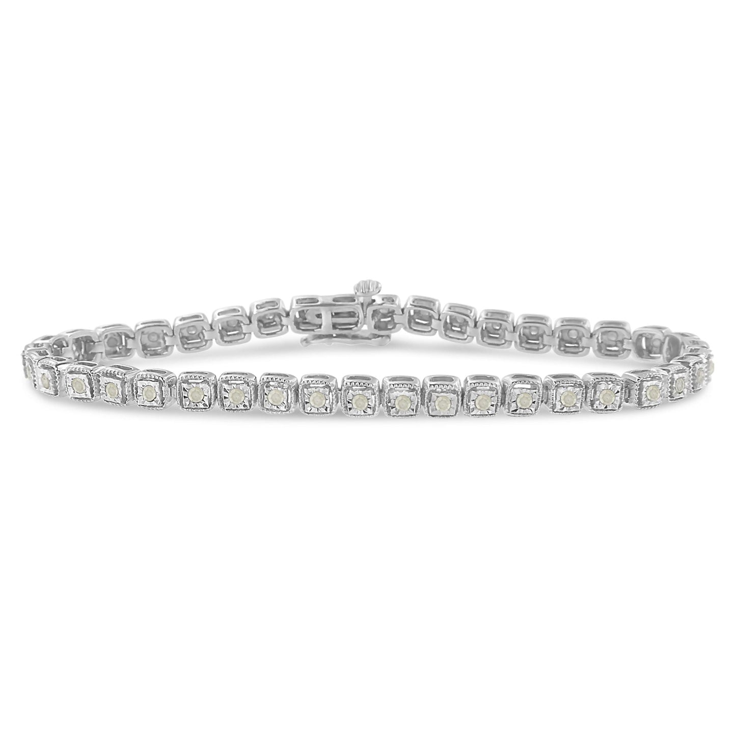 Bracelet de tennis Miracle-Set en argent sterling .925 avec diamants - 7"