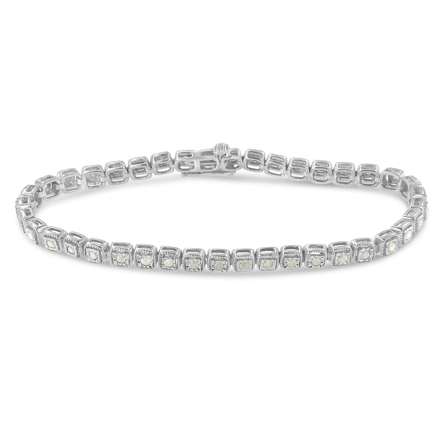 Bracelet de tennis Miracle-Set en argent sterling .925 avec diamants - 7"
