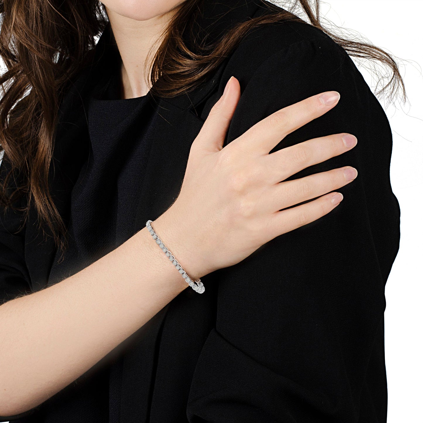 Bracelet de tennis Miracle-Set en argent sterling .925 avec diamants - 7"