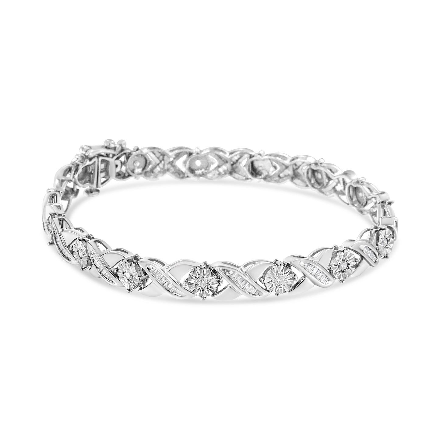 Pulsera de Tenis X-Link de Diamante Miracle-Set de Plata Esterlina .925