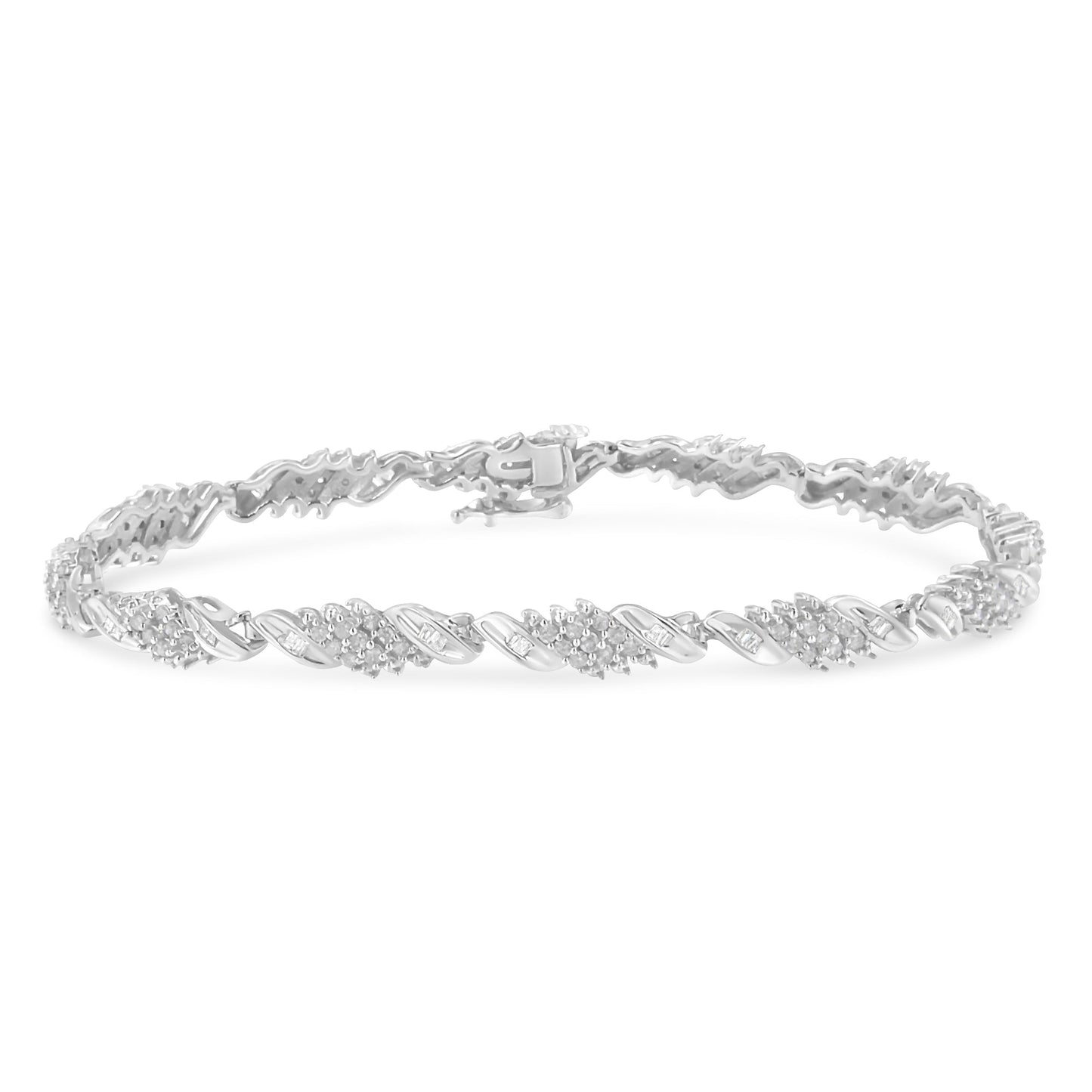 Pulsera de eslabones en forma de ola de diamantes de plata esterlina .925 - 1.48 Cttw