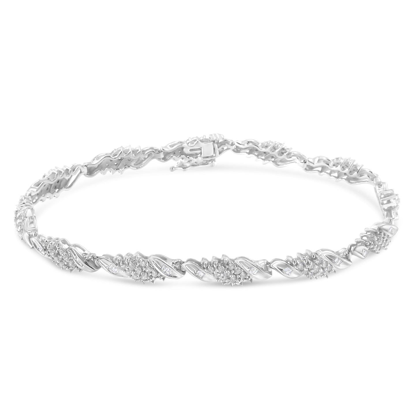 Pulsera de eslabones en forma de ola de diamantes de plata esterlina .925 - 1.48 Cttw