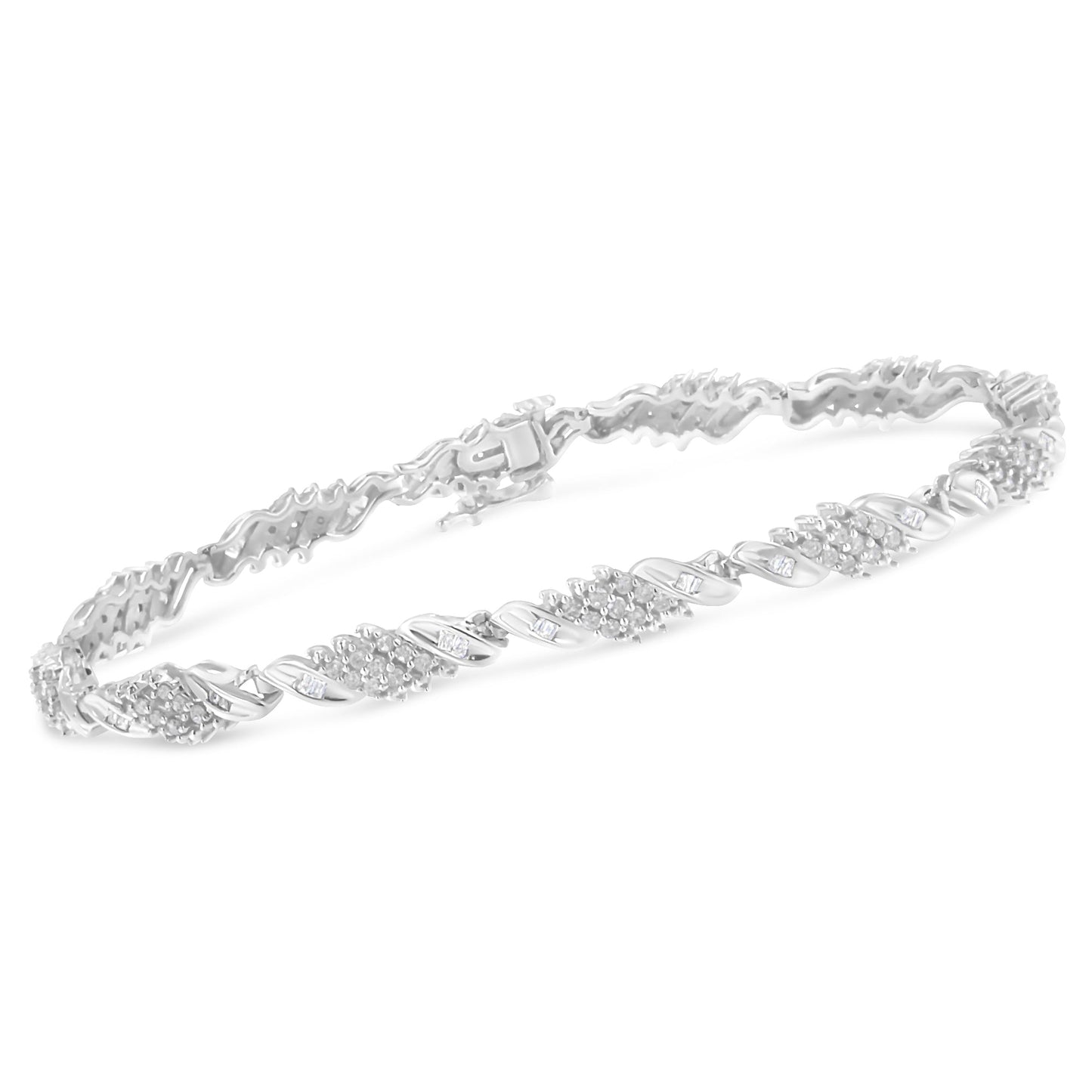 Pulsera de eslabones en forma de ola de diamantes de plata esterlina .925 - 1.48 Cttw
