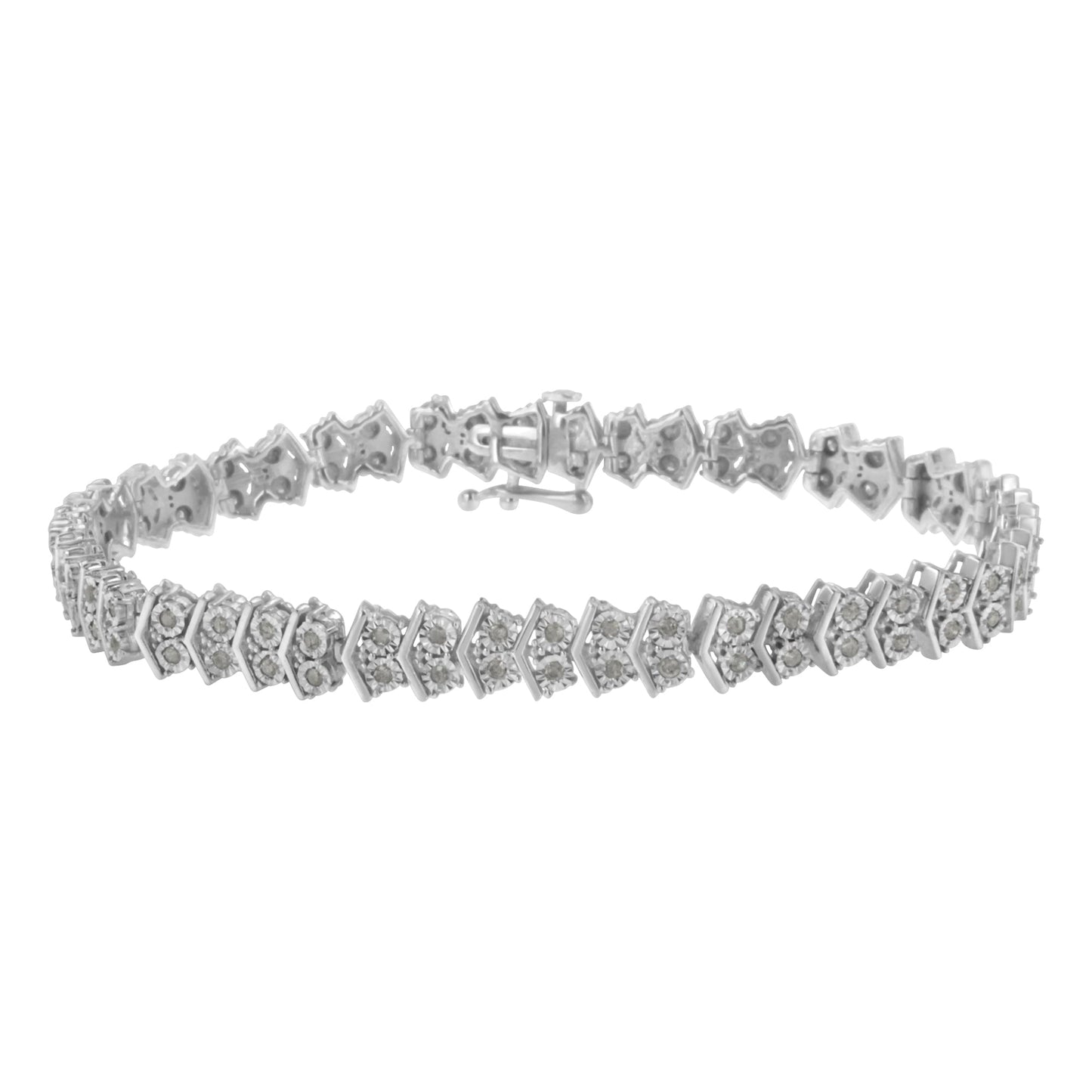 Pulsera de enlace de tenis en plata esterlina .925 con forma de flecha y diamantes - 7.25"