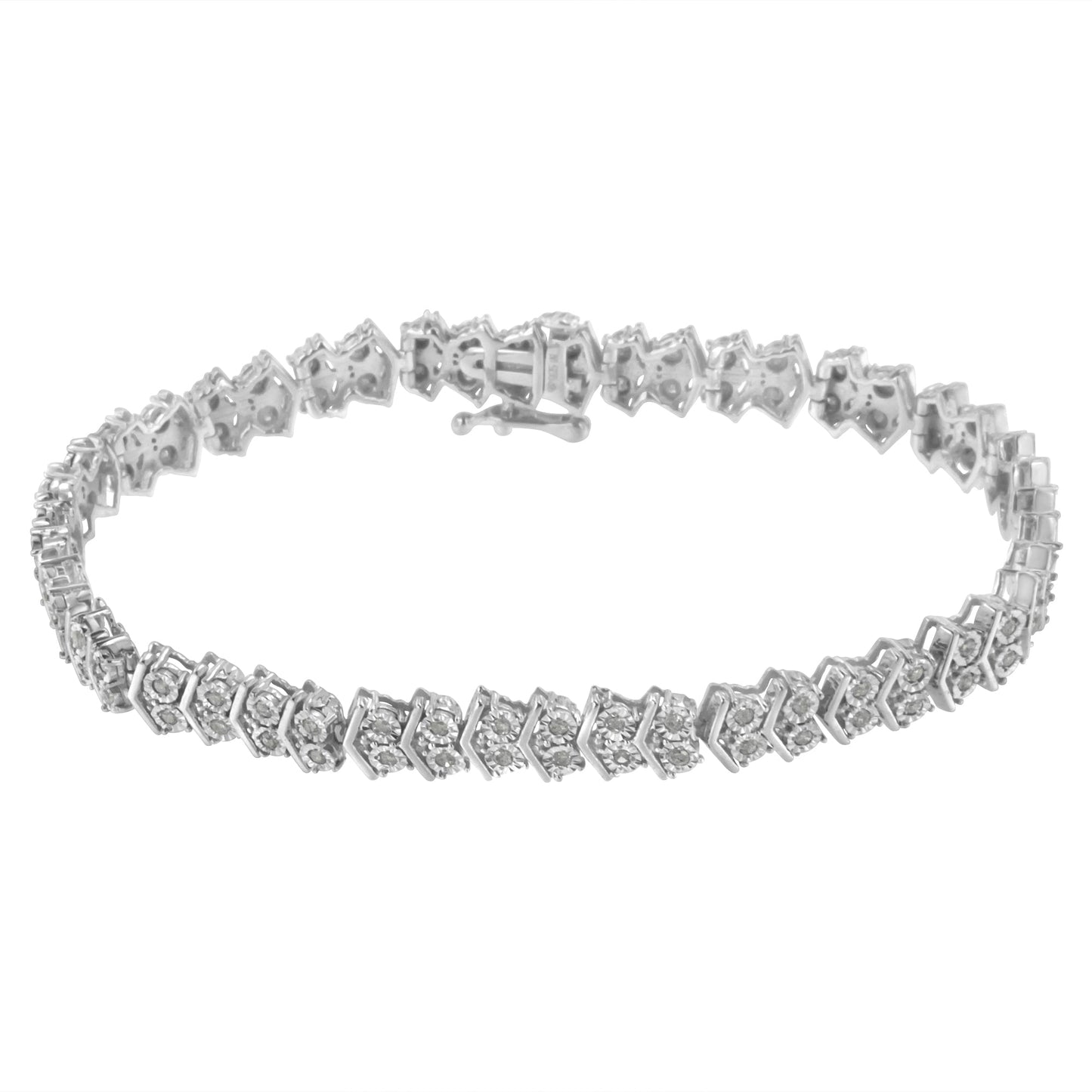 Pulsera de enlace de tenis en plata esterlina .925 con forma de flecha y diamantes - 7.25"