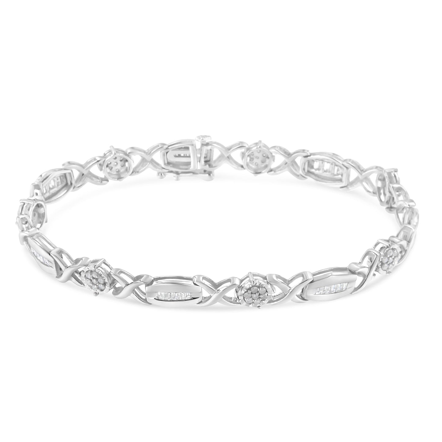 Pulsera de eslabones en X de plata esterlina .925 con diamantes - 1.0 Cttw