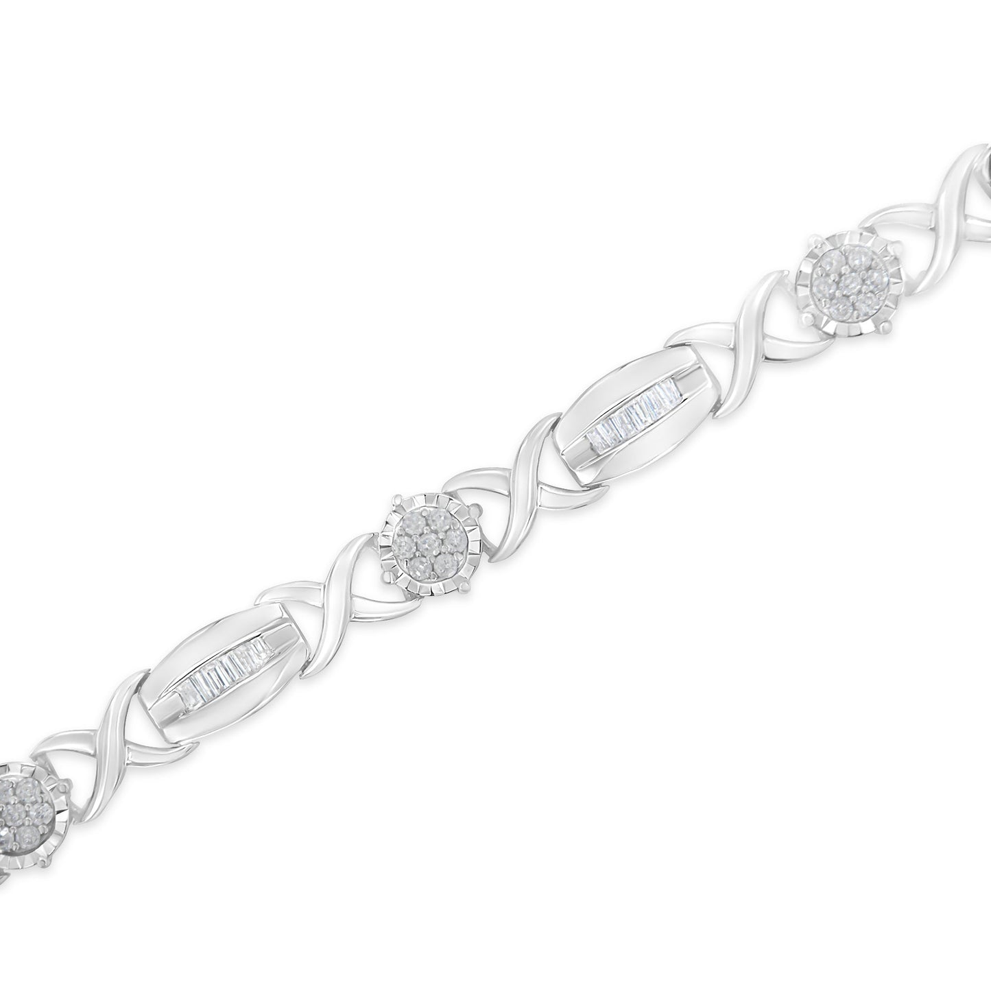 Pulsera de eslabones en X de plata esterlina .925 con diamantes - 1.0 Cttw