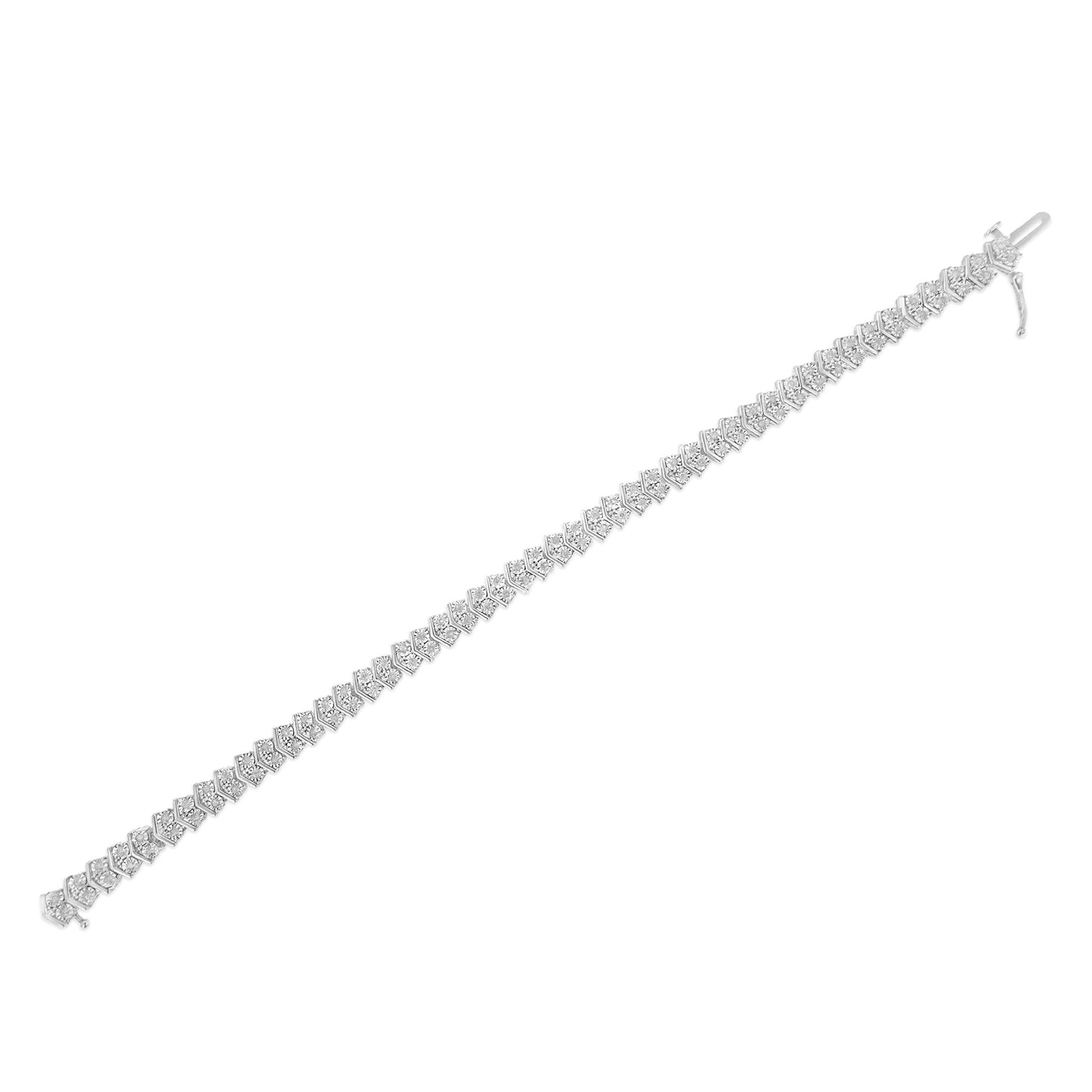 Bracelet de tennis Chevron 2 pierres en argent sterling .925 1,0 Cttw - 7"