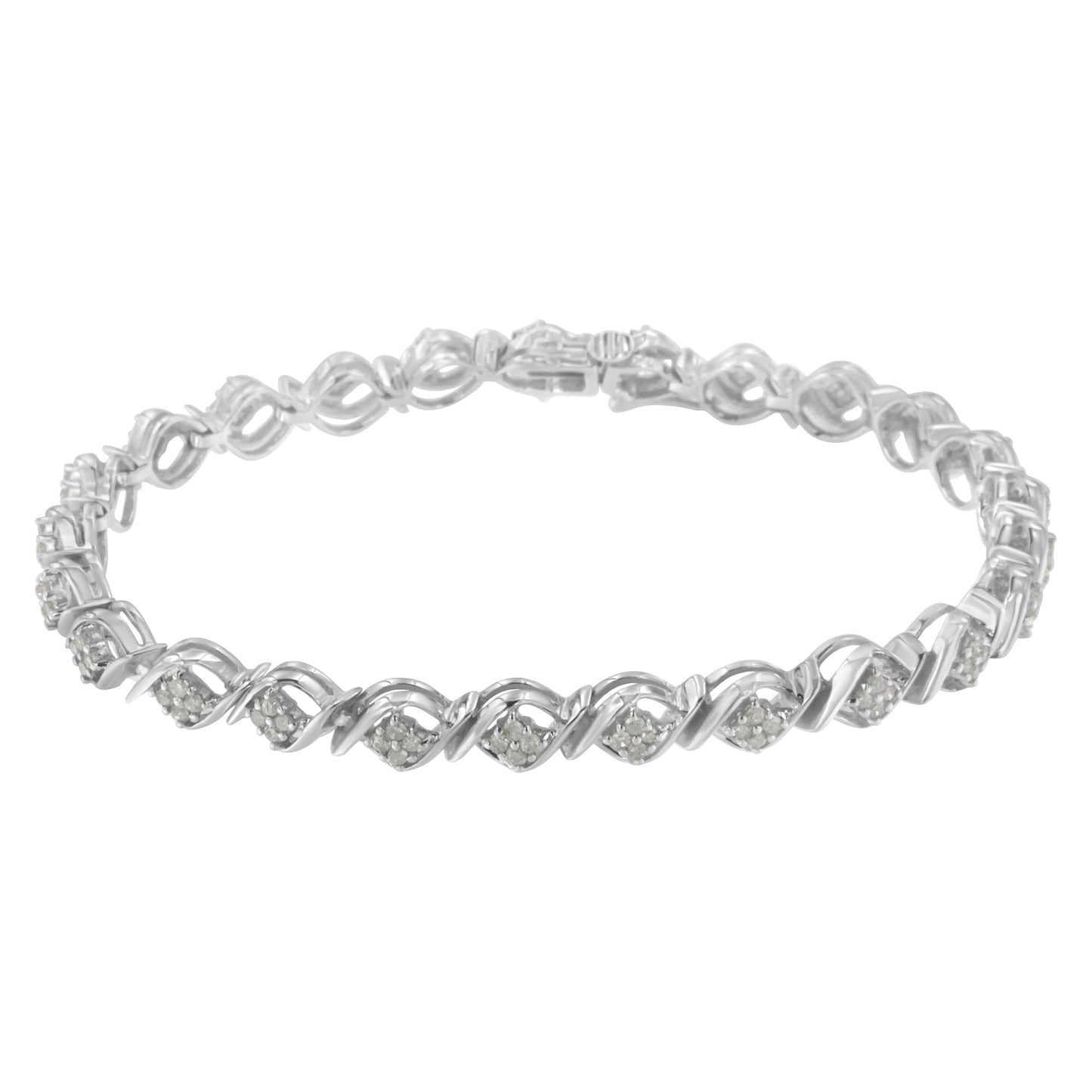 Sterling Silver Diamond Cluster Link Bracelet