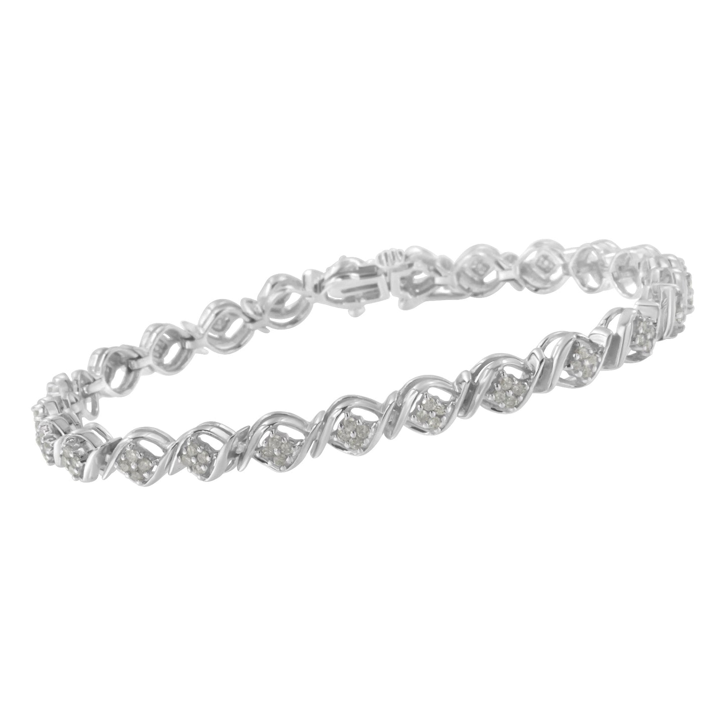 Sterling Silver Diamond Cluster Link Bracelet